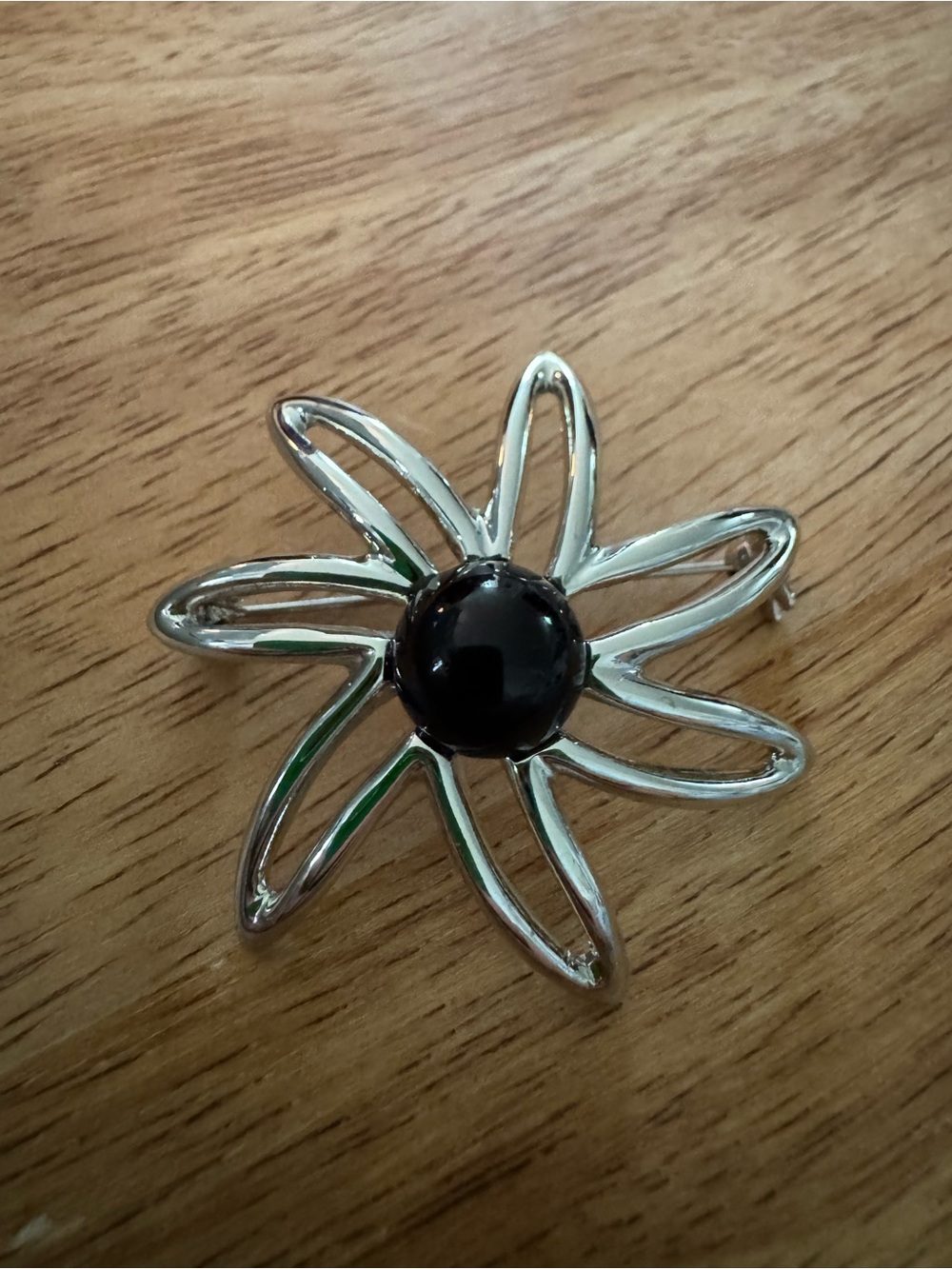 Park Lane • Vintage Silver Flower Brooch with Black Center • Women's Jewelry
